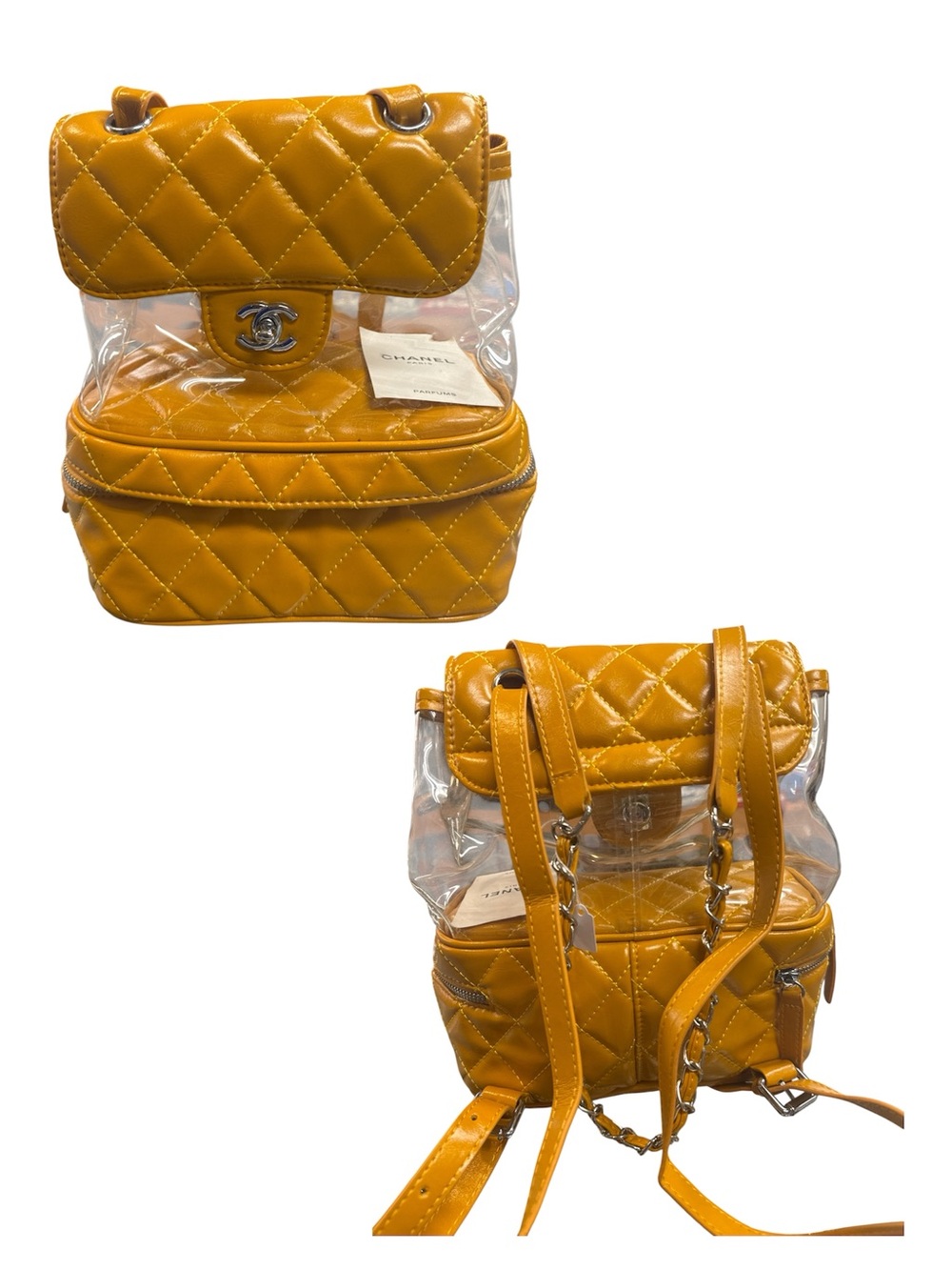 Quilted Clear Panel Backpack - Mustard Yellow